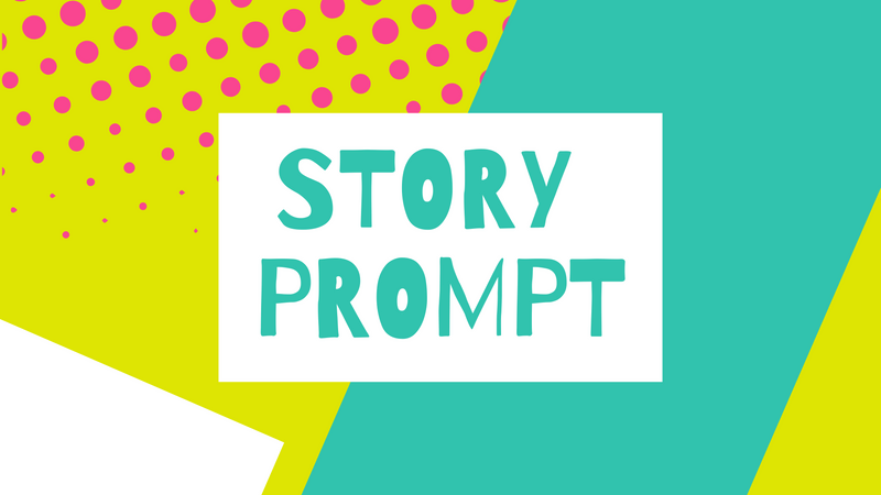 Vibrant image with “Story Prompt” written in teal text on a white banner, set against a colourful, patterned background.