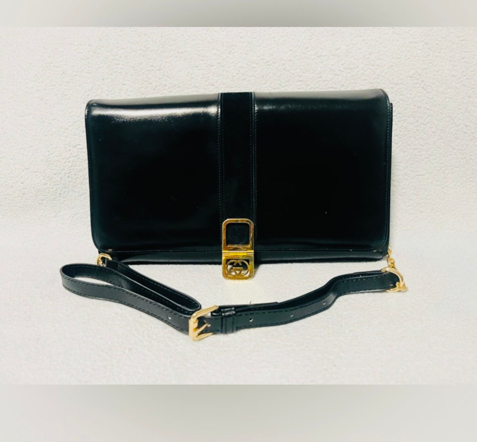 Gucci Vintage Interlocking GG Black Clutch/Crossbody Bag