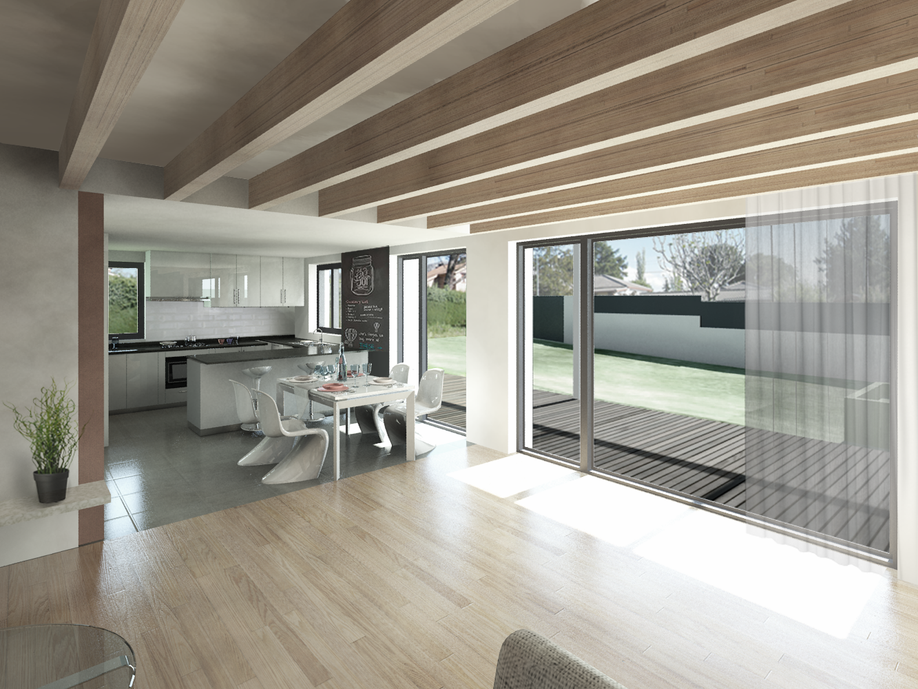 vista salon 1_vigas madera y suelo porcelanico