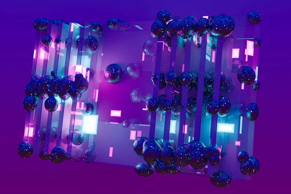 Abstract purple and blue object with lights.