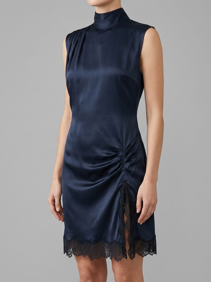 SATIN MINI DRESS WITH LACE CUTOUTS