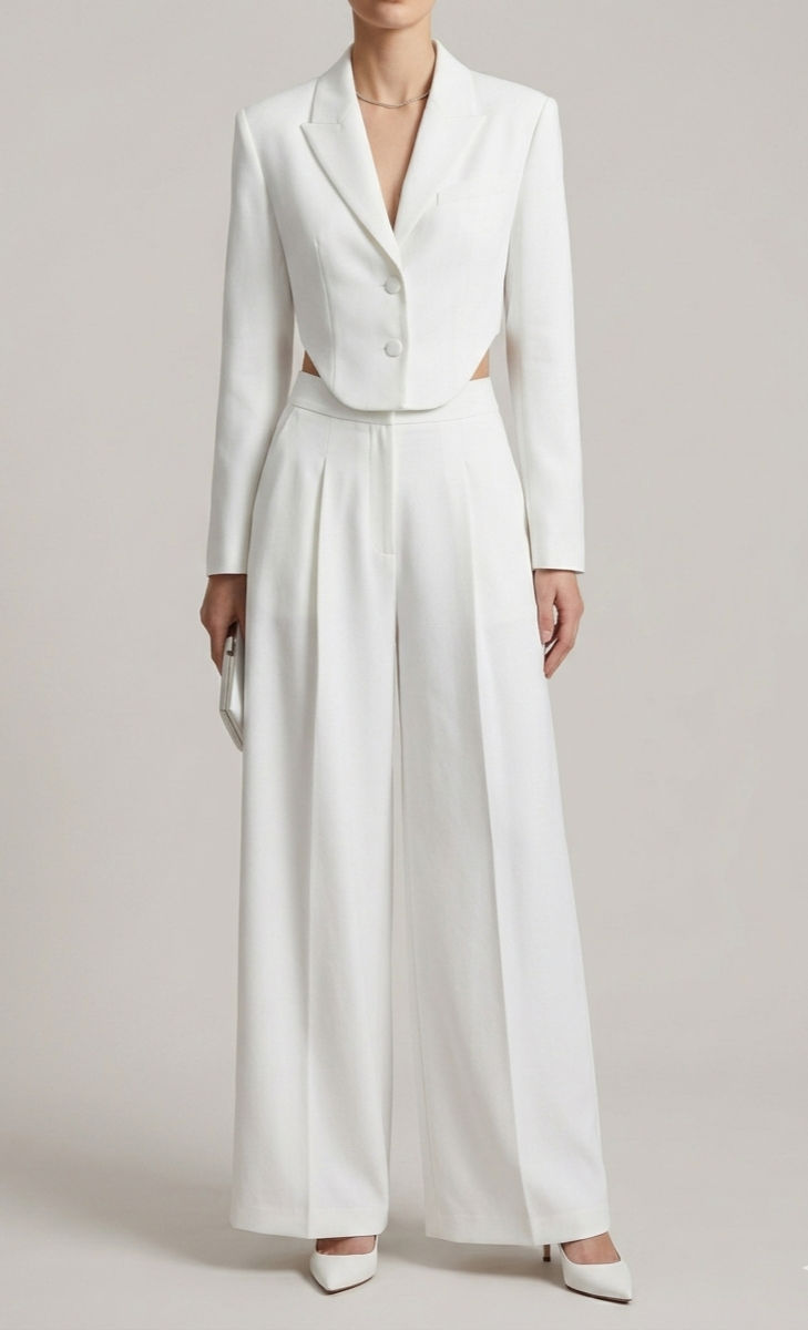SATIN BACKLESS BLAZER AND WIDE-LEG TROUSERS SET