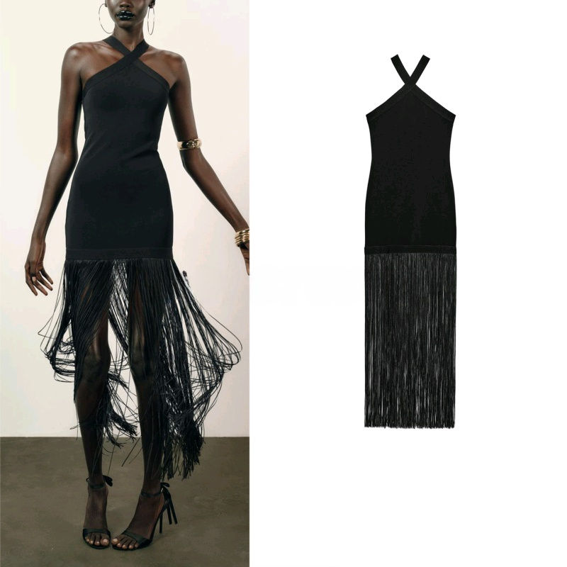 COLLECTION HALTERNECK FRINGED DRESS