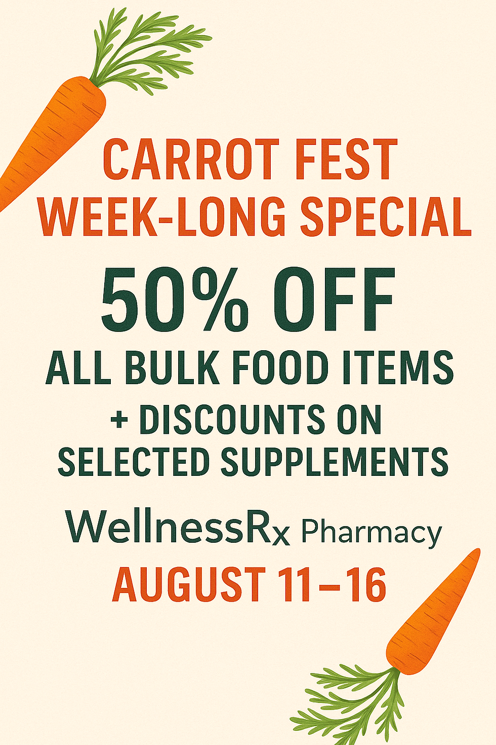 🥕 Carrot Fest Deals All Week – Aug 11–16!