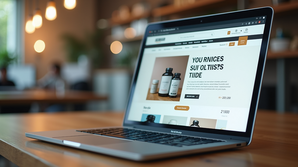 Close-up view of a laptop screen displaying an online supplement store checkout page