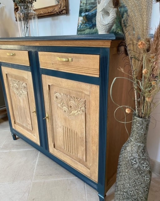 Miniature : Buffet bois brut et bleu