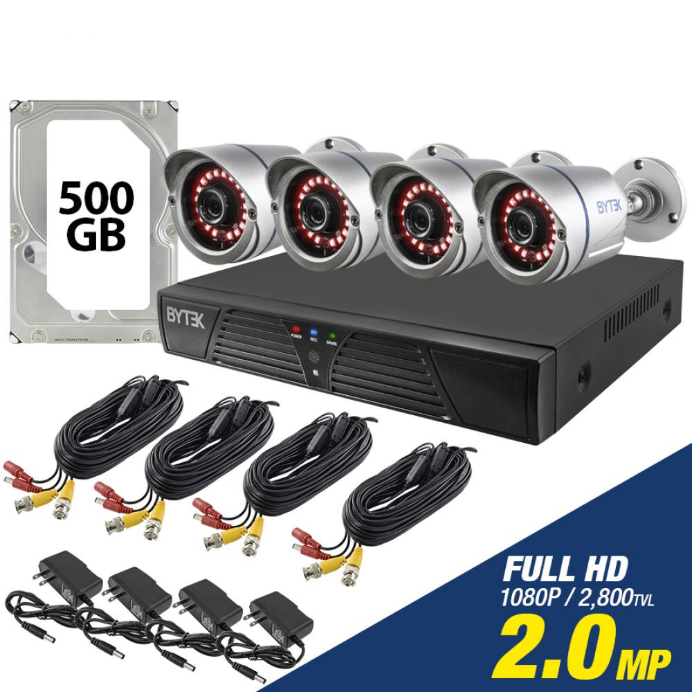 Kit Cctv Vídeo Vigilancia 4 Cámaras de 2.0 MP / 2800TVL / 1080P + disco duro 500