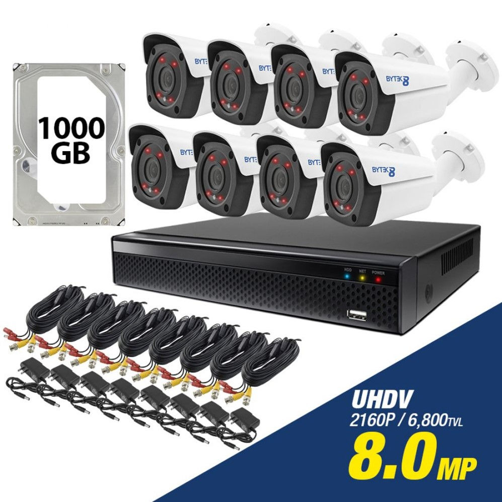 Kit de 8 camaras de 8.0mp UHDV 2160p + disco duro 1000GB