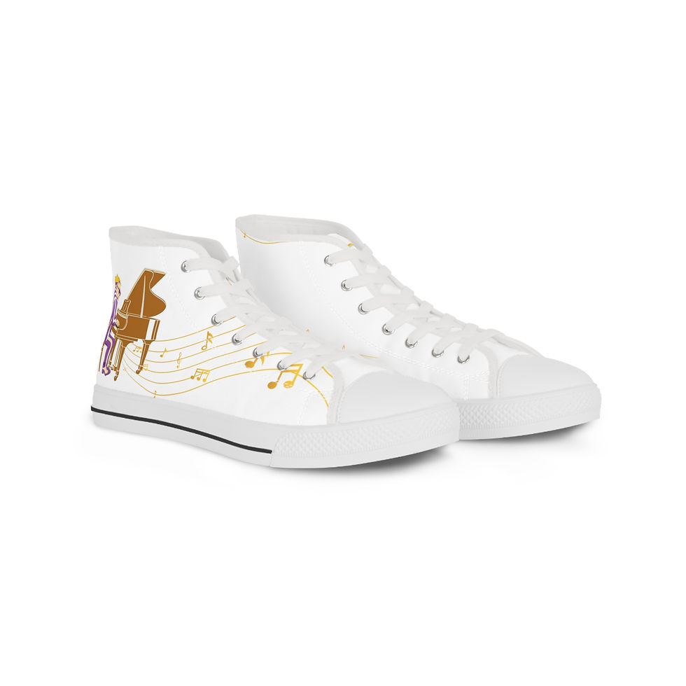 Thumbnail: RocketMan Golden Music Notes Men's Waterproof High Top Sneakers