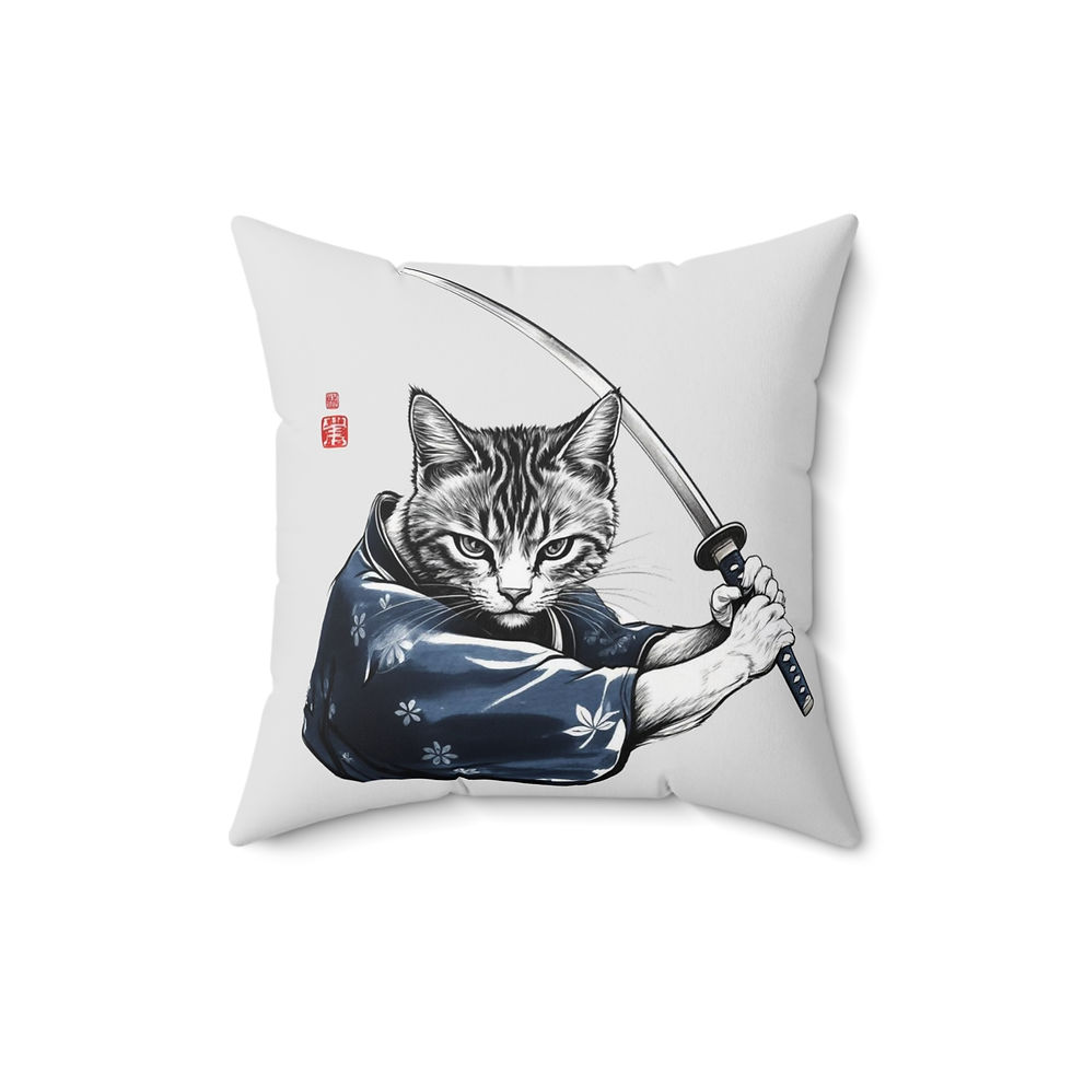 Thumbnail: Samurai Cat Decorative Cushion with "COURAGE" Characters on Back!