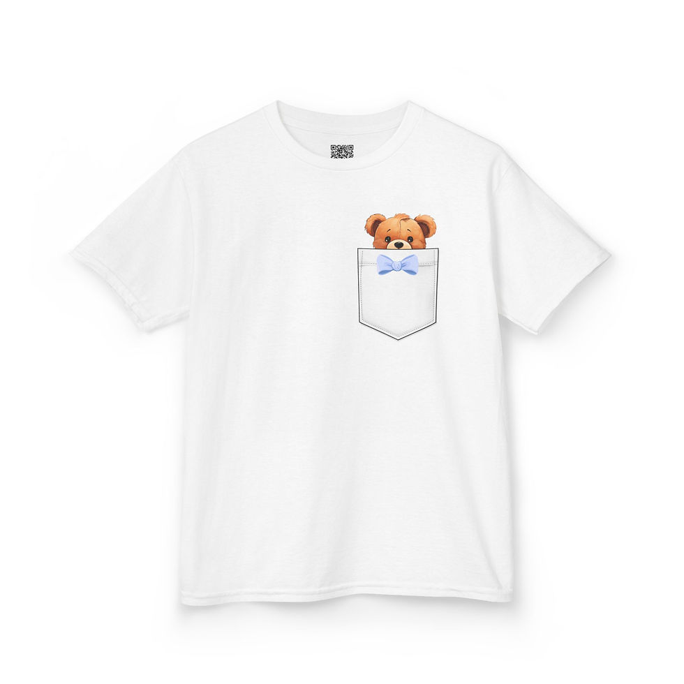Thumbnail: Adorable Kids Super Comfy Heavy Cotton Pocket Tee with Teddy Bear
