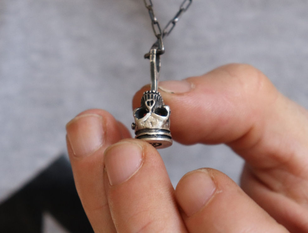 Thumbnail: Double Head Skulls Piston Pendant - 925 sterling silver pendant & necklace