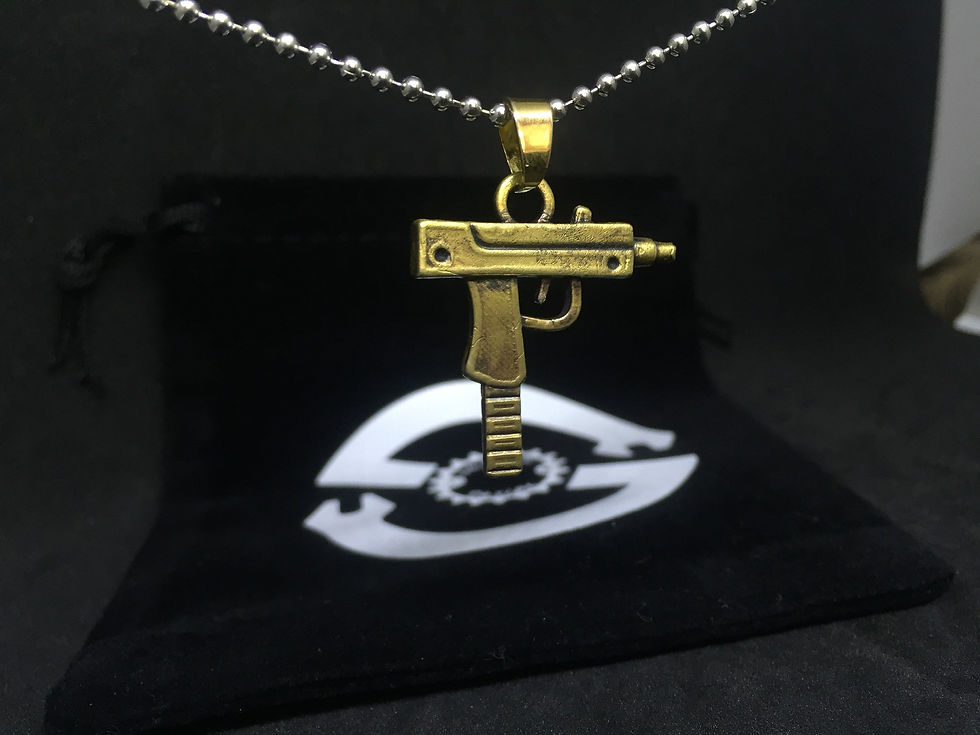 Thumbnail: Brass Uzi gun pendant, handmade weapon style