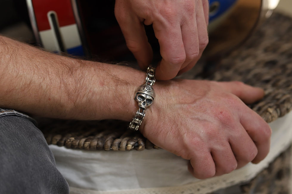 Thumbnail: Biker Skull Chain Bracelet - Oxidized Solid 925 Sterling Silver - Harly gift for
