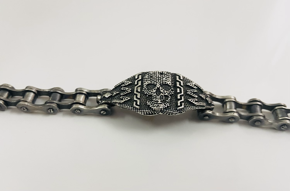 Thumbnail: Motorcycle 925 Silver Chain Skulls bracelet - Oxidized sterling Bike link