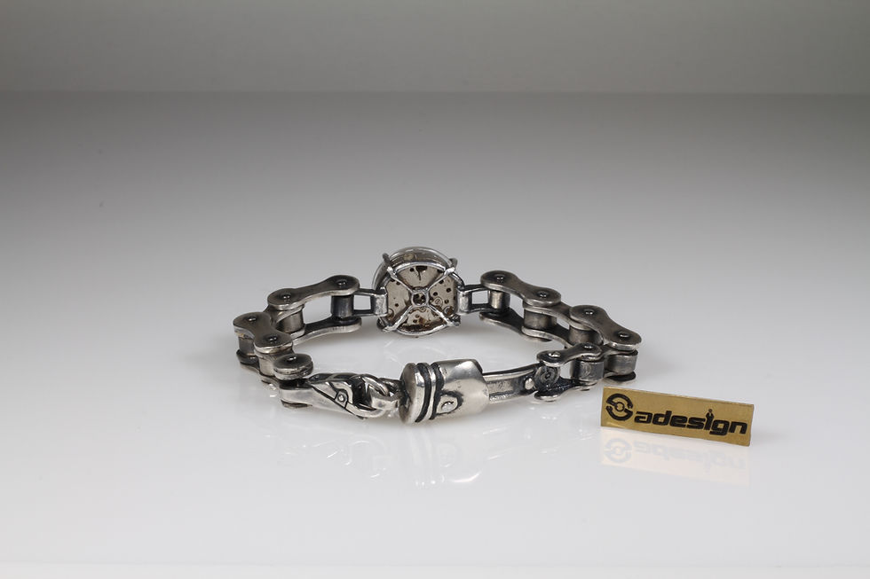 Thumbnail: Steampunk silver gear bracelet, Sterling men’s oxidized bracelet