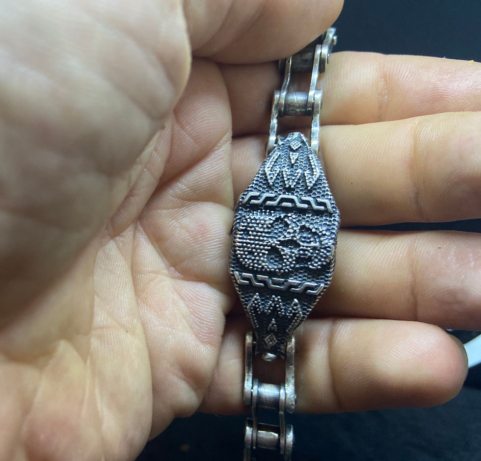 Thumbnail: Motorcycle 925 Silver Chain Skulls bracelet - Oxidized sterling Bike link