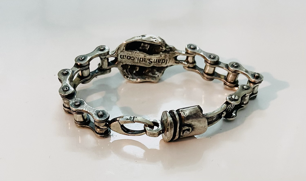 Thumbnail: Biker Skull Chain Bracelet - Oxidized Solid 925 Sterling Silver - Harly gift for