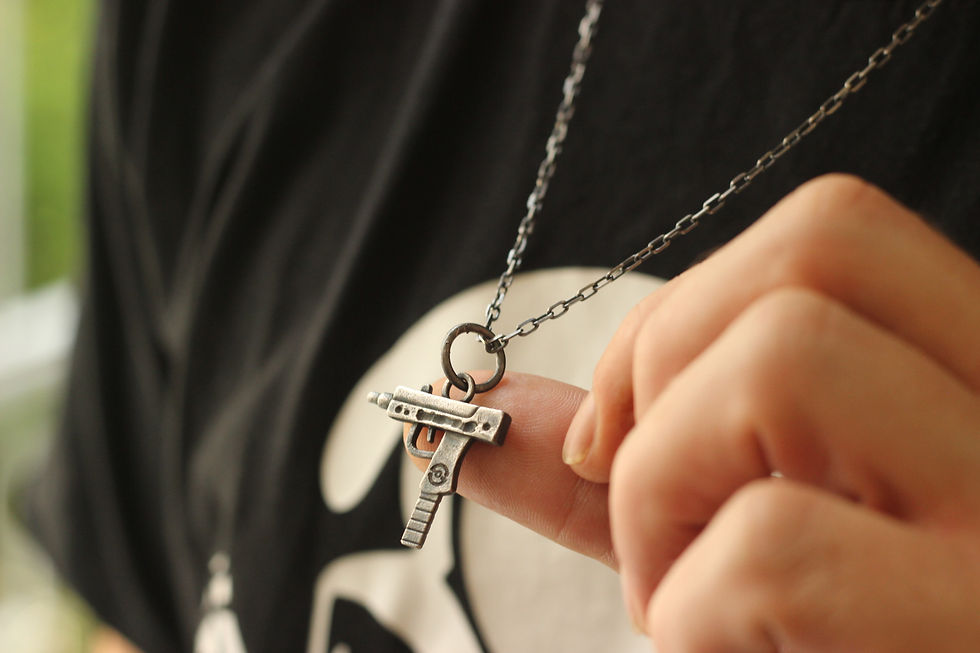 Thumbnail: 925 sterling Uzi gun pendant, 60cm 925 sterling silver necklace