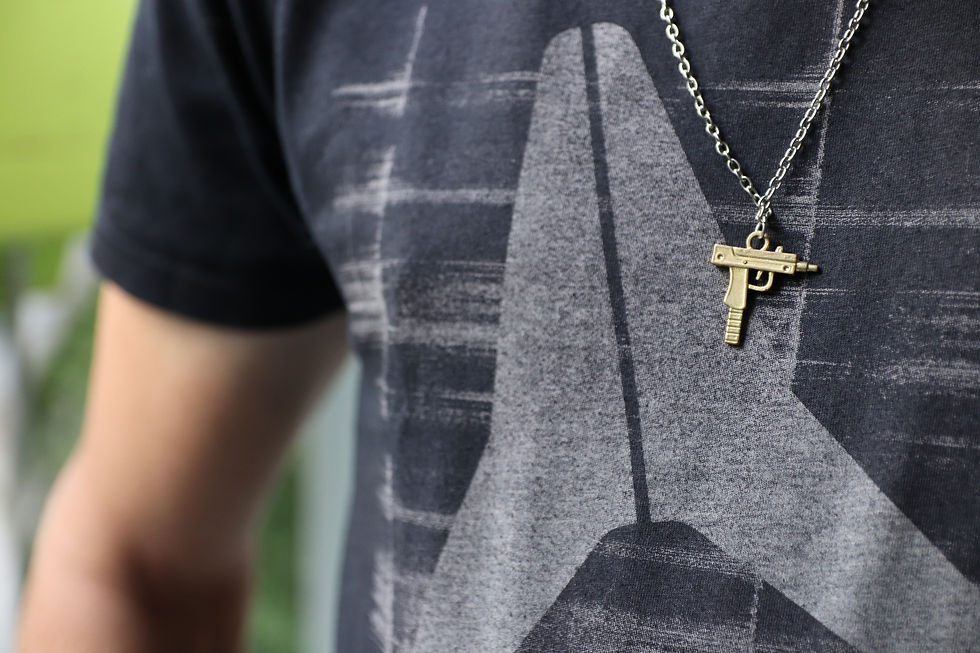 Thumbnail: 14K Gold Uzi gun pendant, Gold weapon style