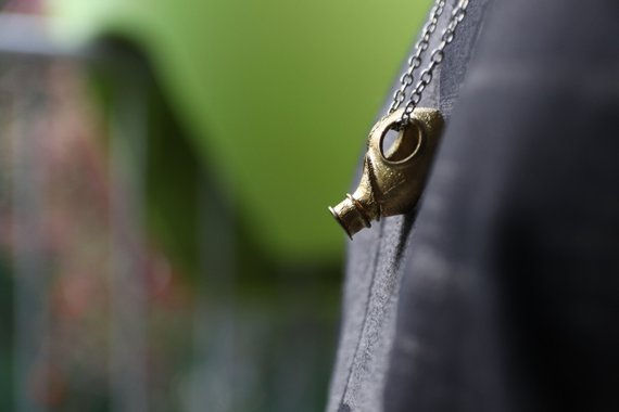 Thumbnail: Gas mask Pendant, brass War jewelry