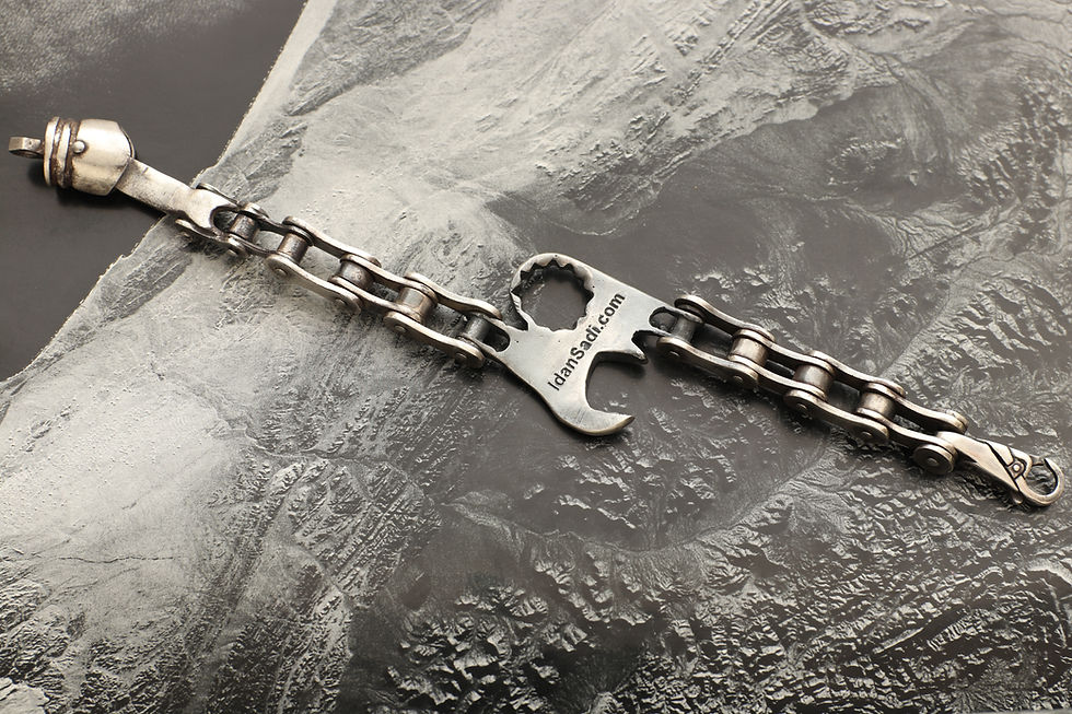 Thumbnail: wrench chain bracelet, silver Motorcycle guy jewelry