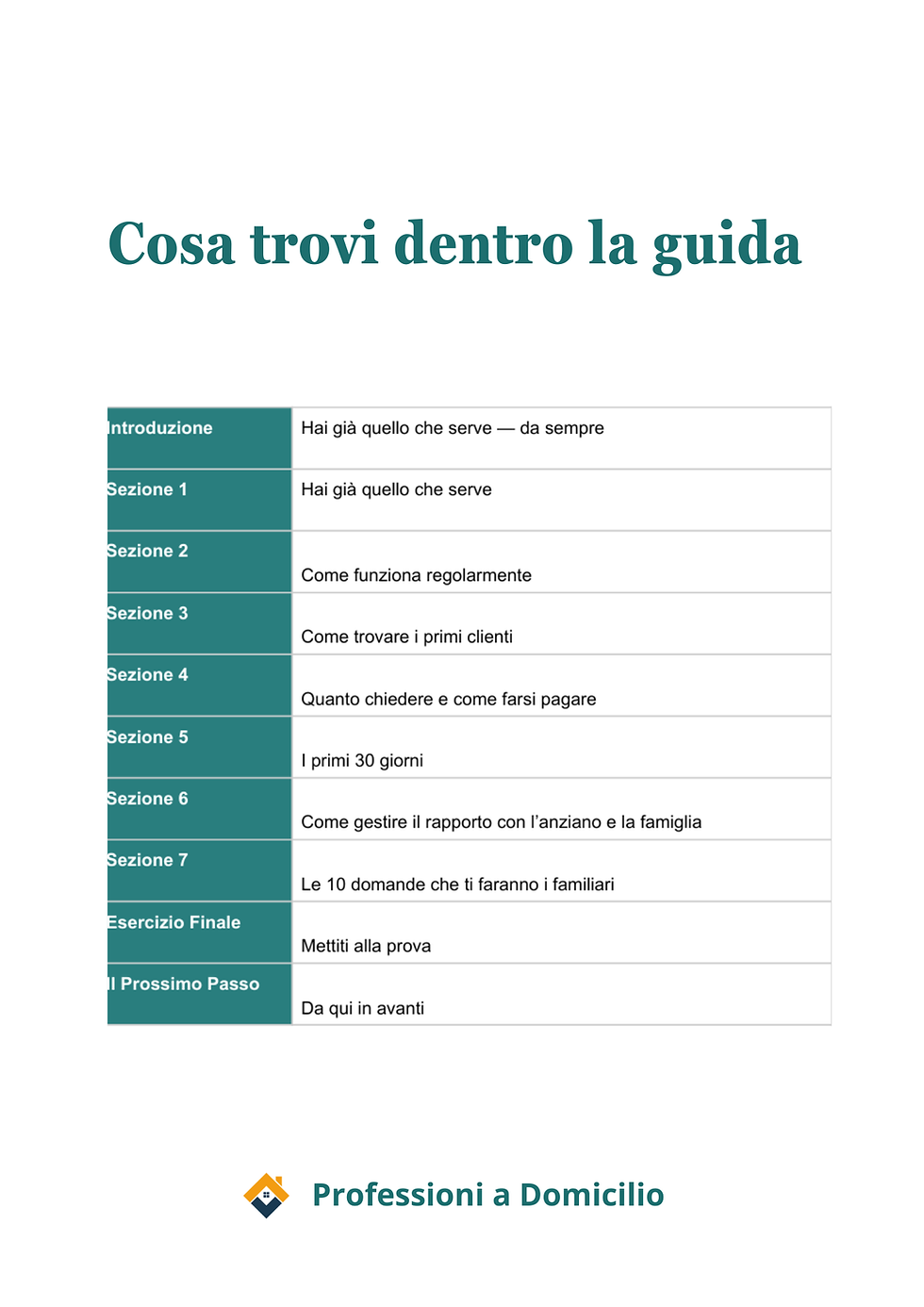 Indice della guida pratica per accompagnatore anziani a domicilio