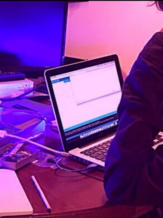 Laptop and electronics setup controlling light installation