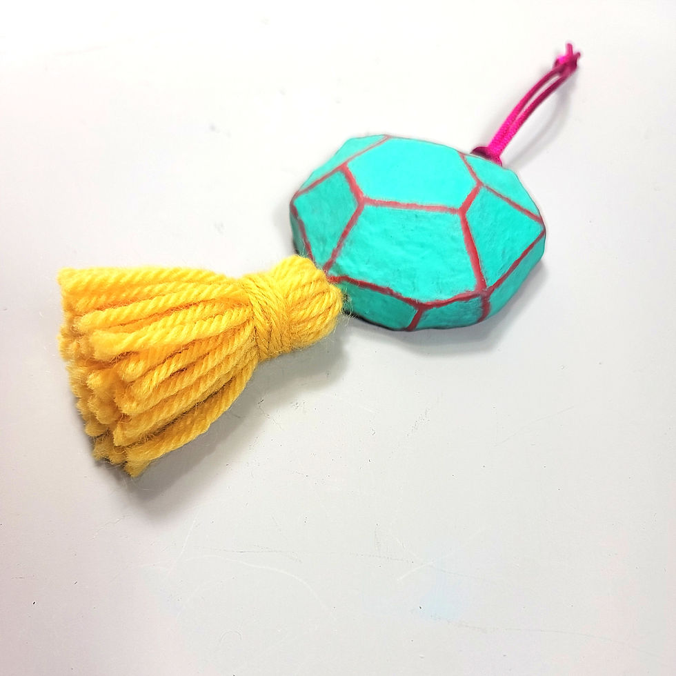 Thumbnail: faceted green paper mache mirror ornament with tassel