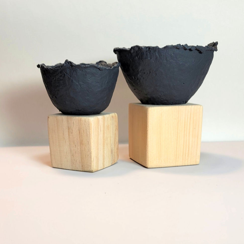 a pair of miniature paper mache pedestal bowls created by Renée