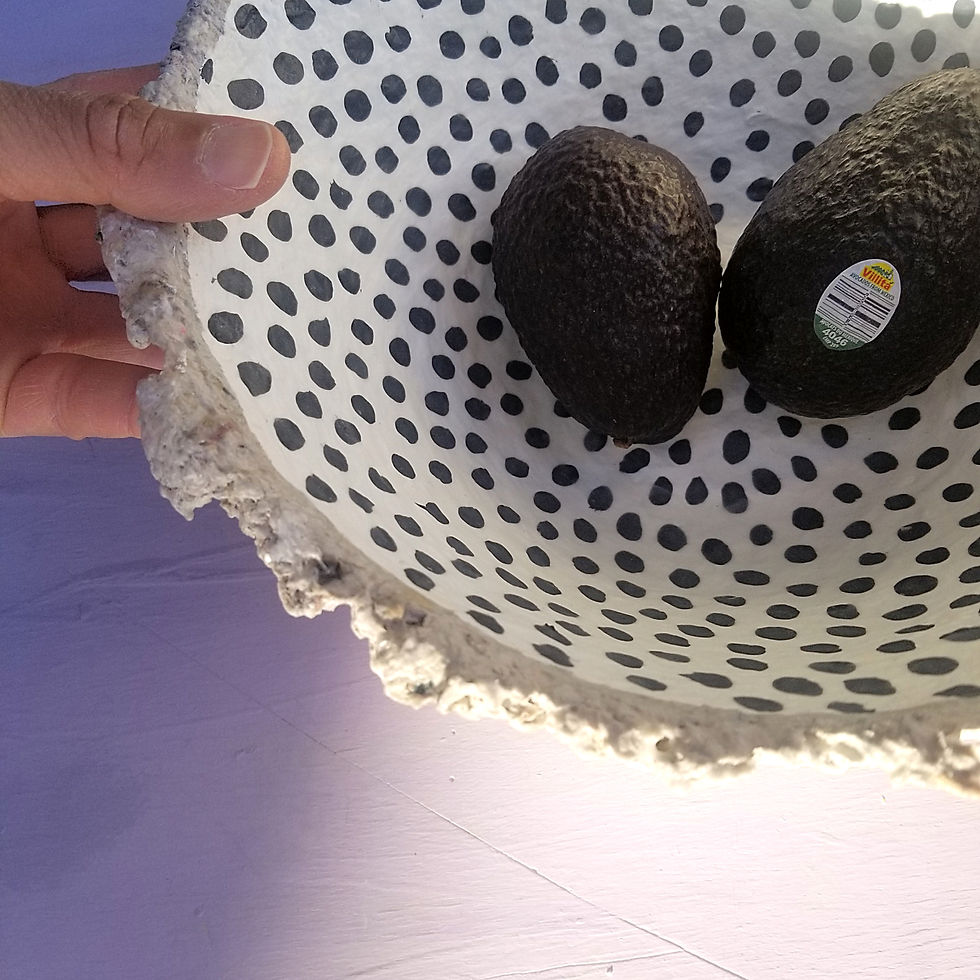 Thumbnail: white and dark gray paper mache Polka dot bowl