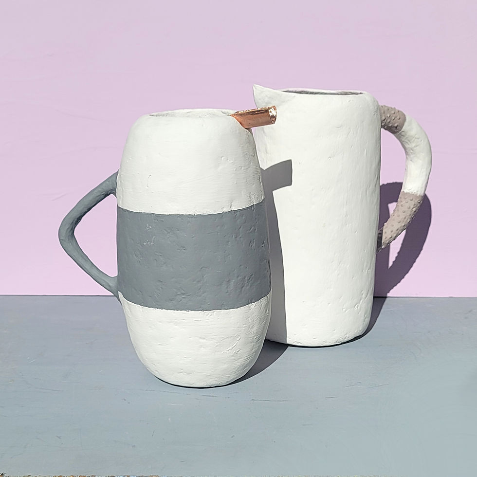 Thumbnail: gray and white paper mache pitcher vase