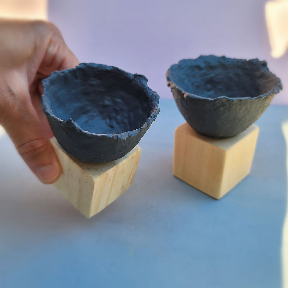 Thumbnail: a pair of miniature paper mache pedestal bowls created by Renée