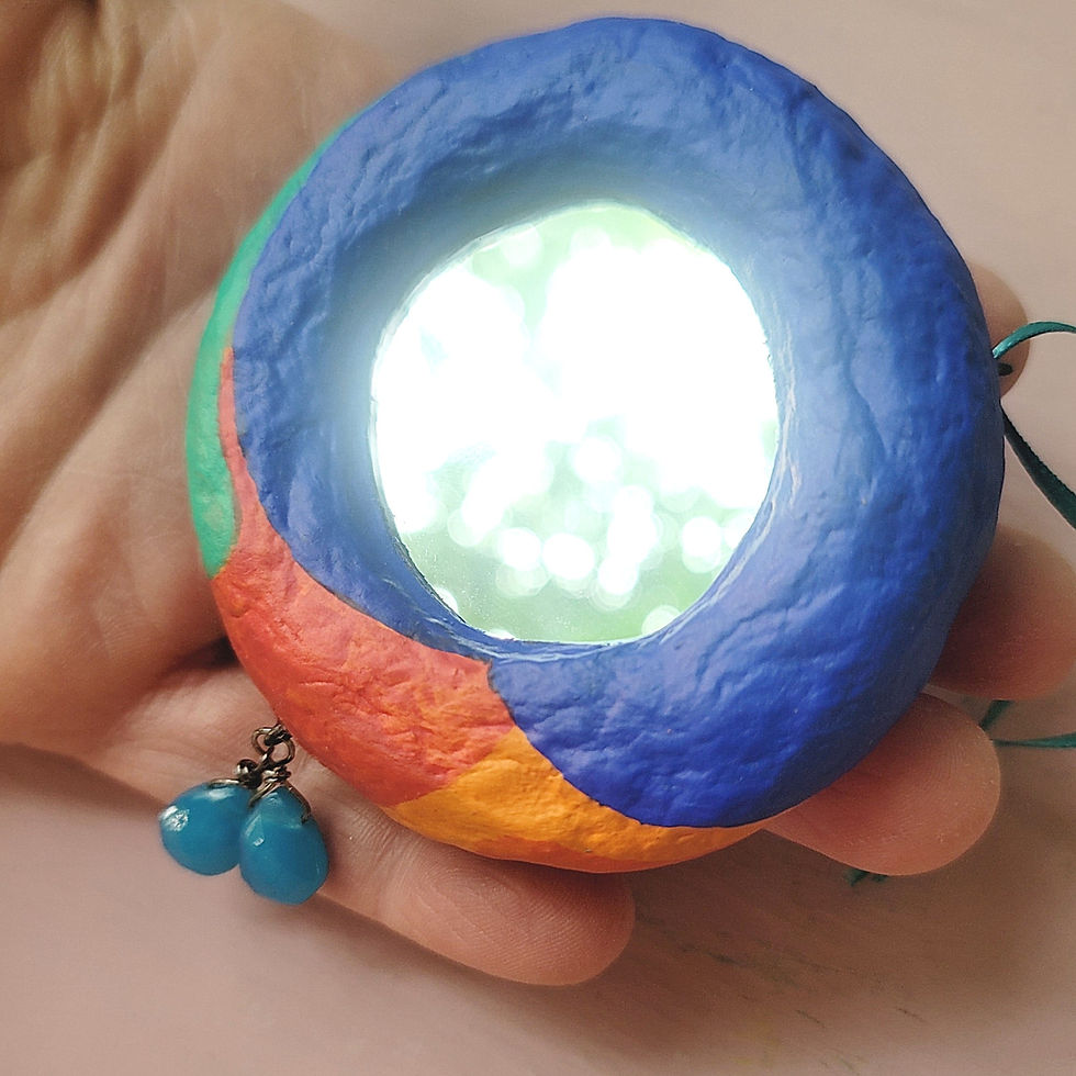 Thumbnail: colorful paper mache eye compact mirror ornament with teardops