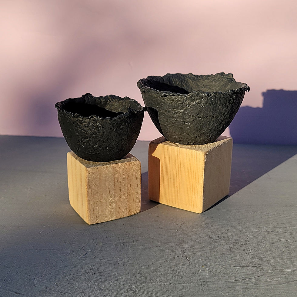 Thumbnail: a pair of miniature paper mache pedestal bowls created by Renée