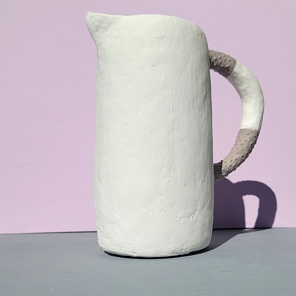Thumbnail: large white and gray paper mache pitcher vase
