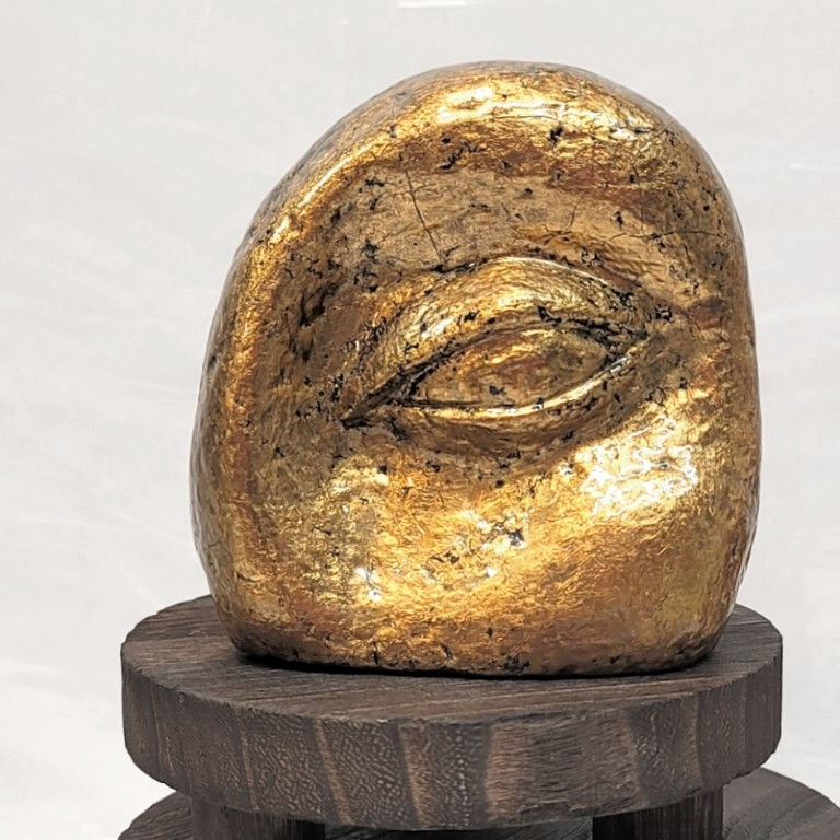 Thumbnail: Paper Mache Eye Sculpture, Abstract Recycled Art with Gold Leaf: Ancient Infinit