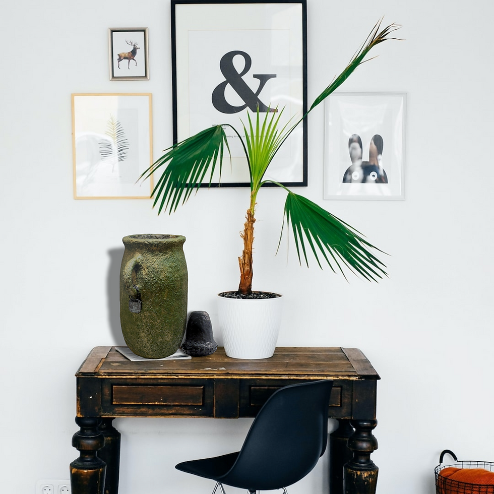 Thumbnail: rustic green paper mache two handled vase