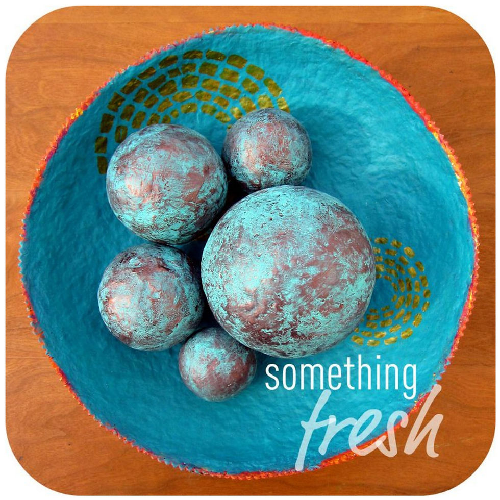 Thumbnail: rustic aqua and copper paper mache nesting balls