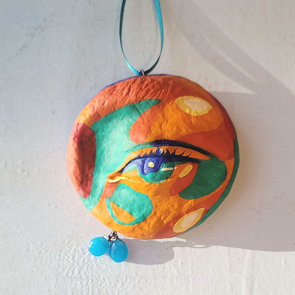 Thumbnail: colorful paper mache eye compact mirror ornament with teardops