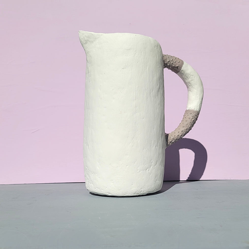 Thumbnail: large white and gray paper mache pitcher vase