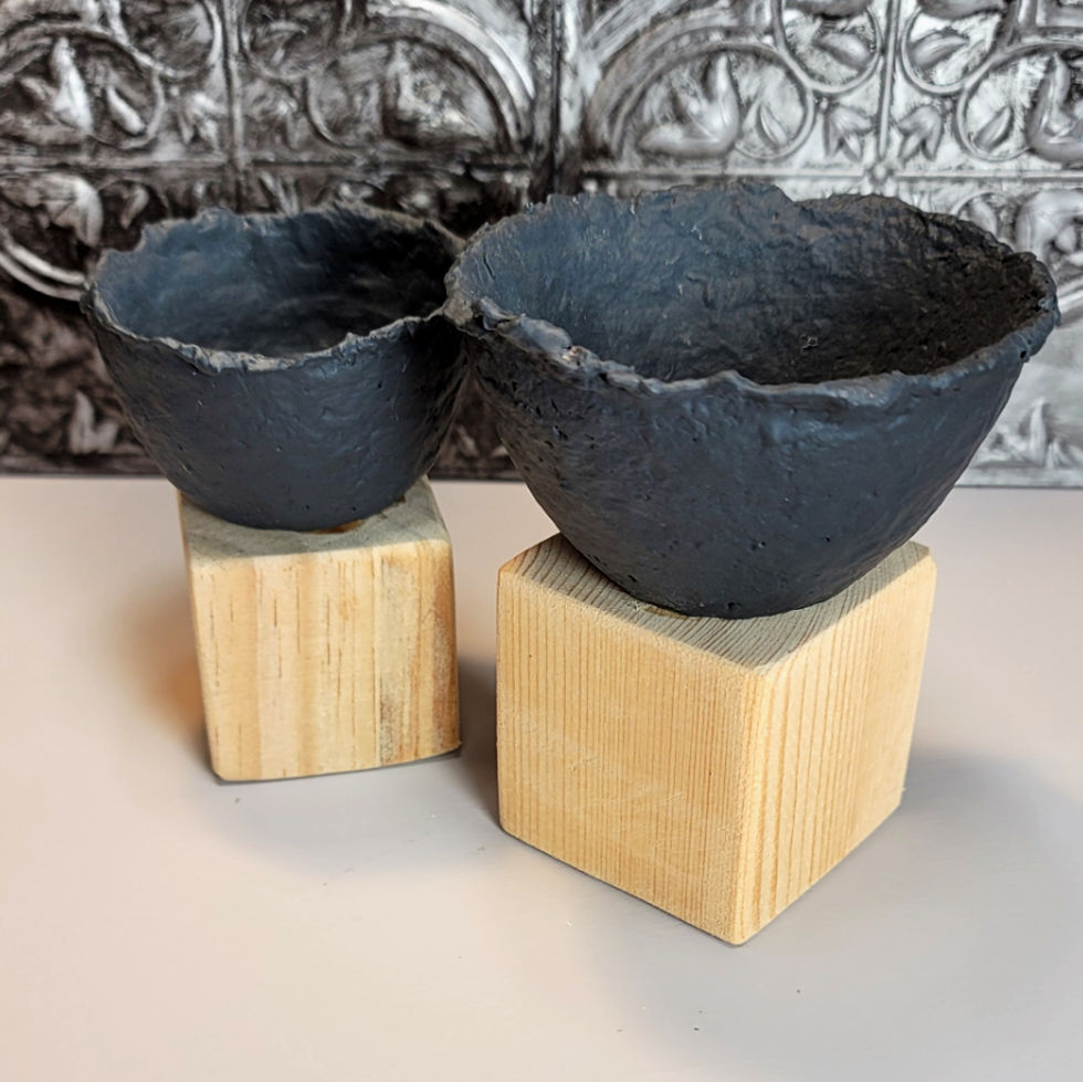 Thumbnail: a pair of miniature paper mache pedestal bowls created by Renée