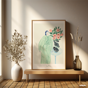 La Poire Wall Art, La Poire Poppy Pause Poster Print, Green Living Room Wall Art, Abstract Green People and Flower Wall Art, Digital Print