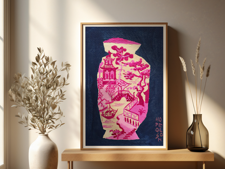 Chinoiserie Wall Art, Abstract and Oil Paint Pink Color Chinoiserie Wall Art, Digital Print for Home Decoration, Printable Wall Art