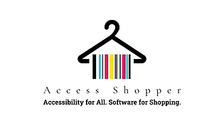 Access Shopper logo by Peri Finkelstein, black hanger with colorful bar code