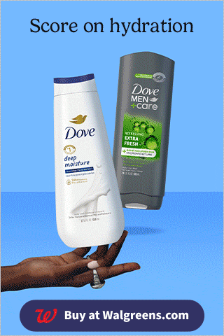 Pick me ups push notification for Walgreens with a hand holding different products, buy at Walgreens button, calling to actions headlines.