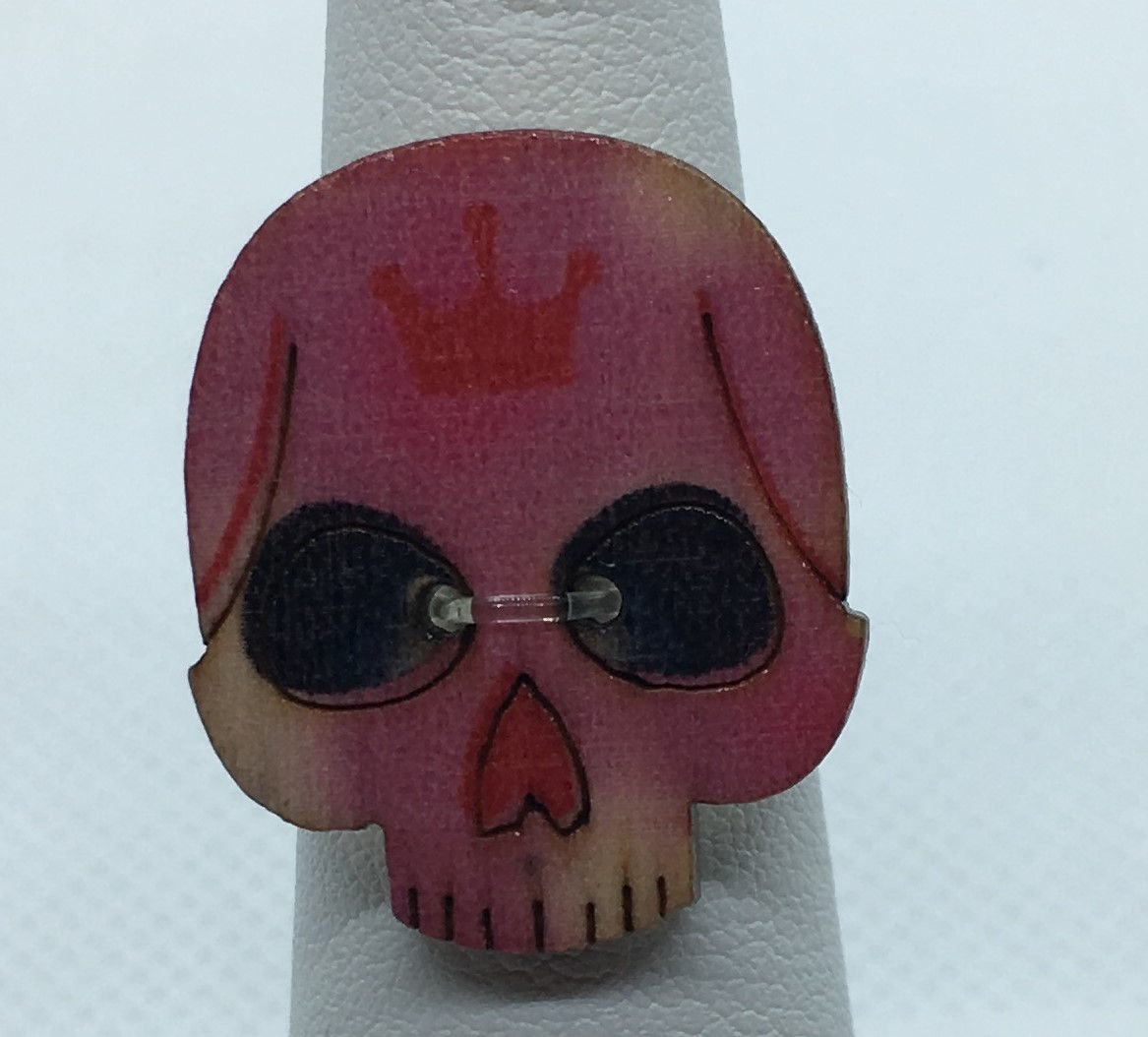 Pink Flame Skull Stretch Toe Ring