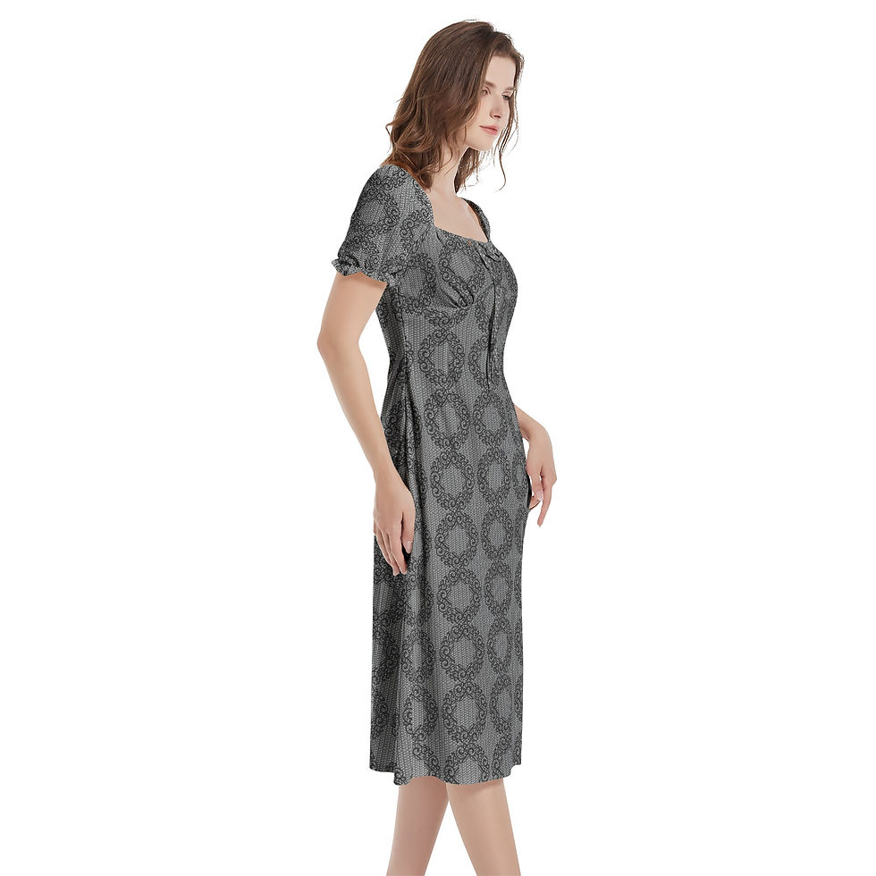 Thumbnail: Puff Sleeve Split Thigh Midi Dress