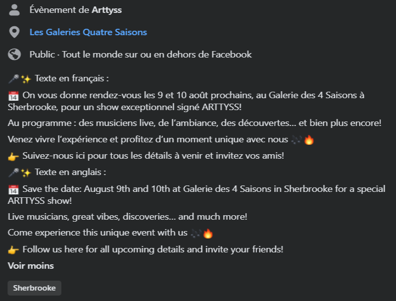 ARTTYSS Live aux Galeries Quatre-Saisons