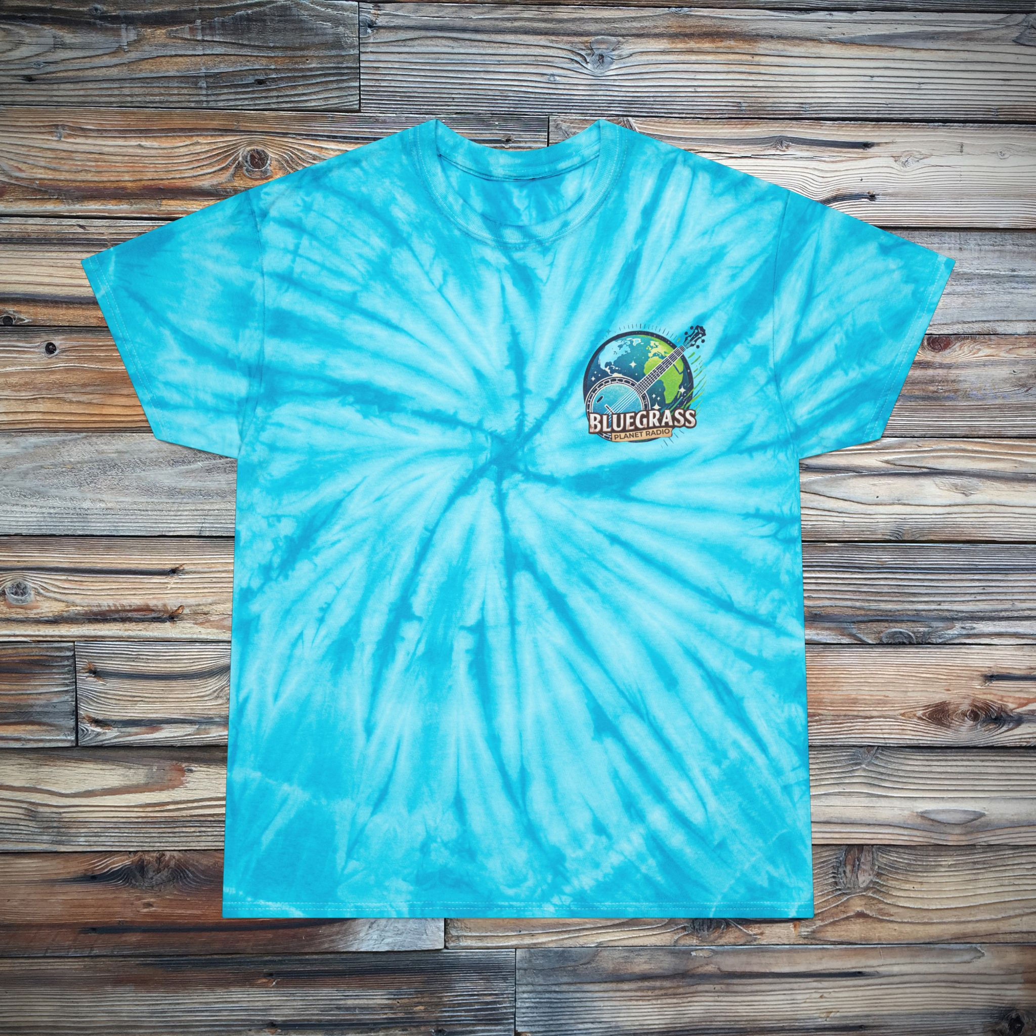 Tie-Dye T‑Shirt — Bluegrass Planet Radio Cyclone Logo Tee